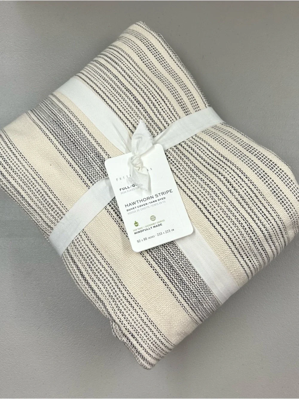 Pottery Barn Hawthorn Striped Full Queen Duvet Cover Bedding Charcoal Gray NWT